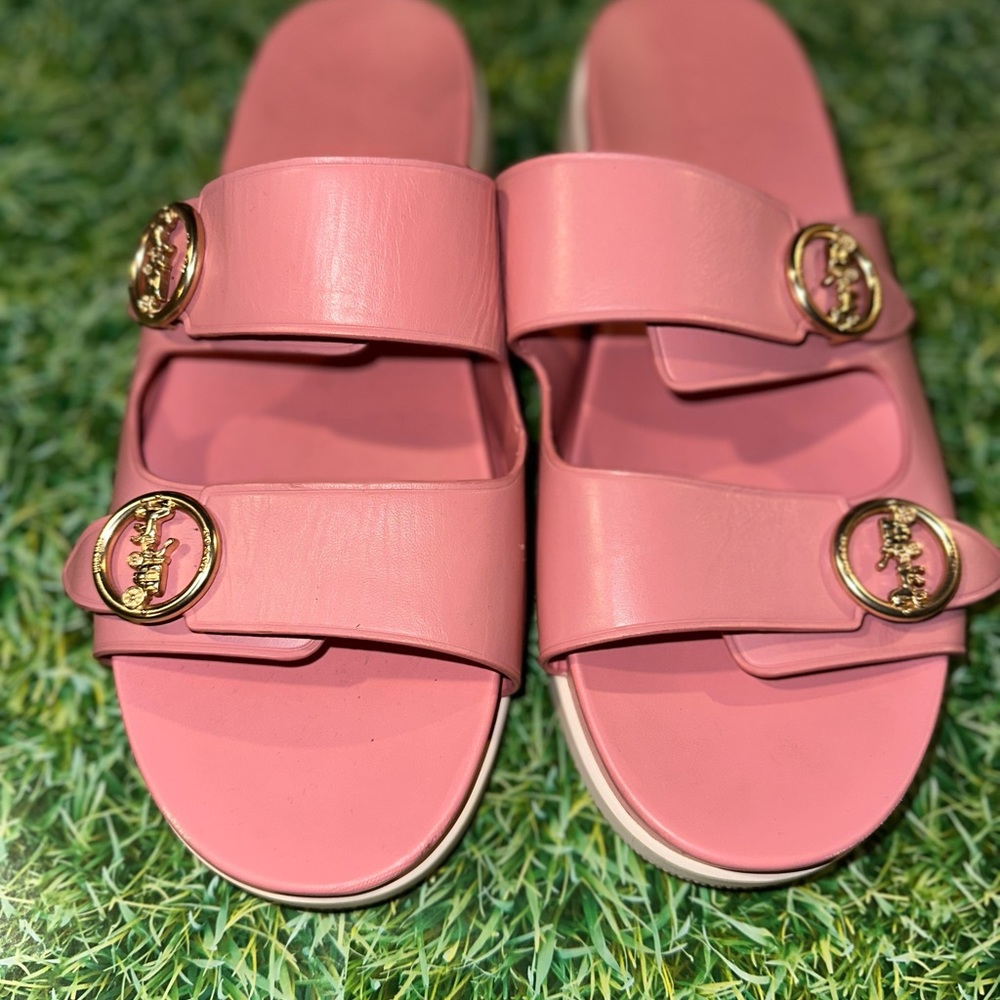 Coach Pink Big Buckle platform slides